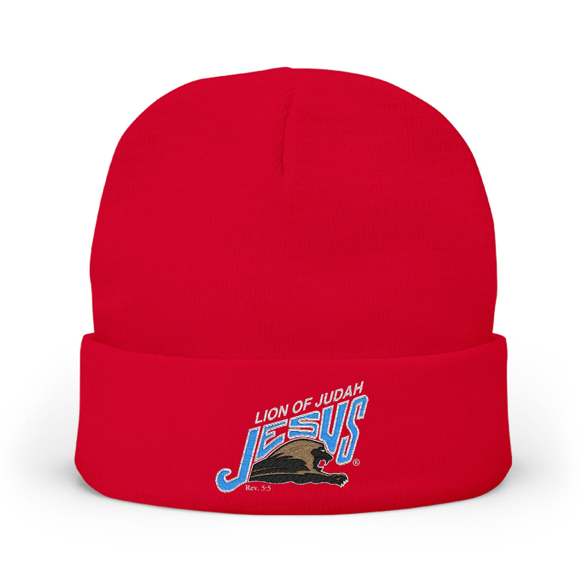 Embroidered 'Lion of Judah Jesus' Knit Beanie — Christian Faith Winter Hat