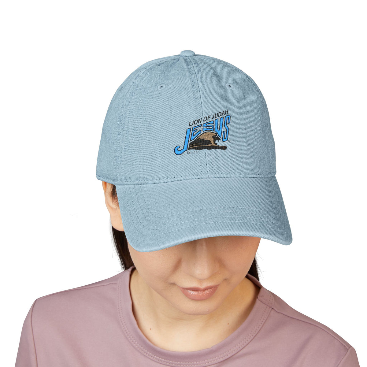 Embroidered 'Lion of Judah Jesus' Denim Hat