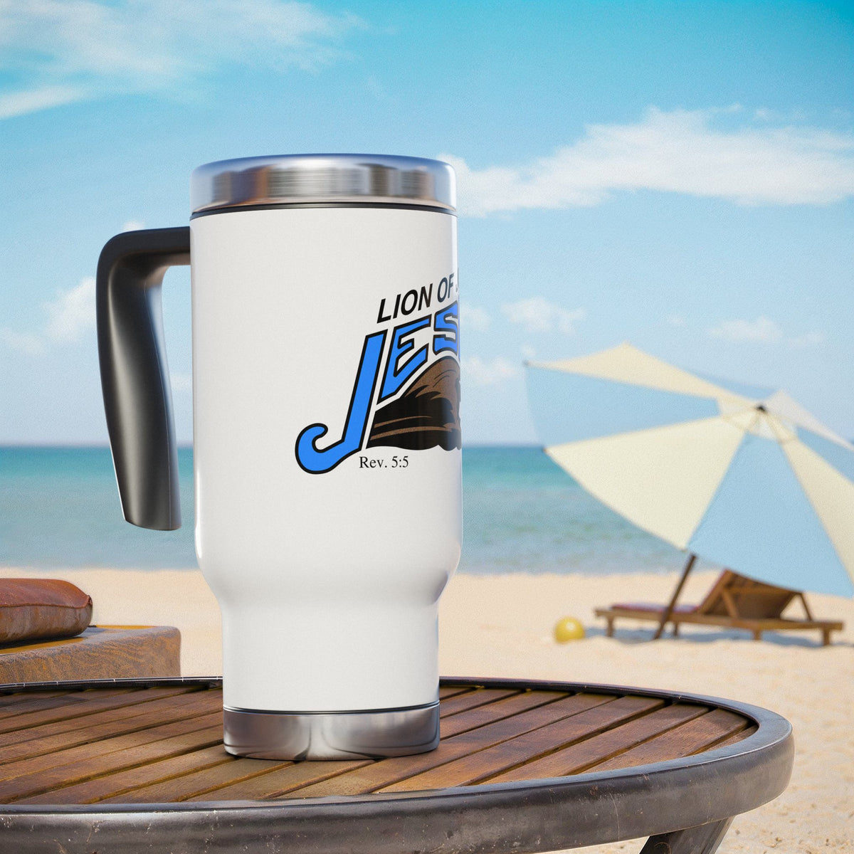 Jesus Lion of Judah 14oz Stainless Travel Mug with Handle