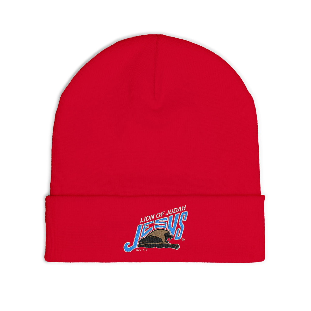 Embroidered 'Lion of Judah Jesus' Knit Beanie — Christian Faith Winter Hat