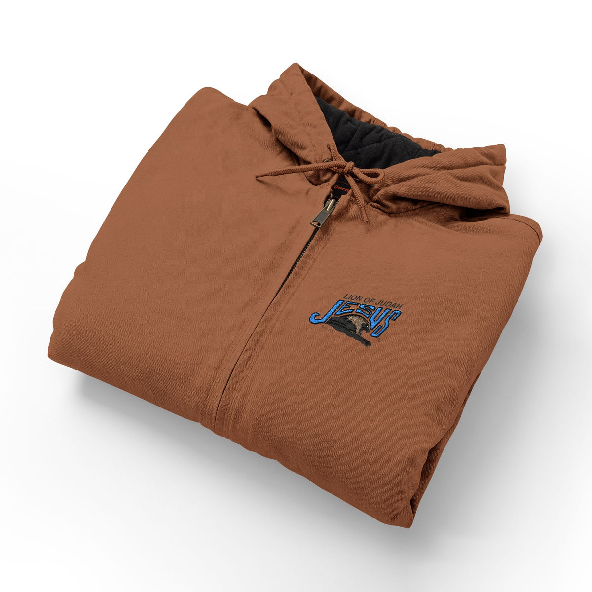 Duck Cloth Hooded Work Jacket — Lion of Judah JESUS Embroidered