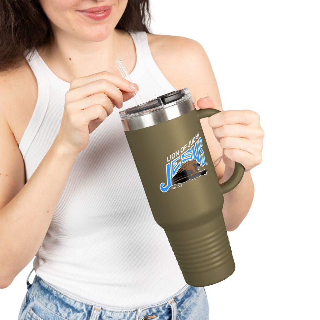 40oz Insulated Stainless Steel Travel Mug Lion of Judah Faith Tumbler