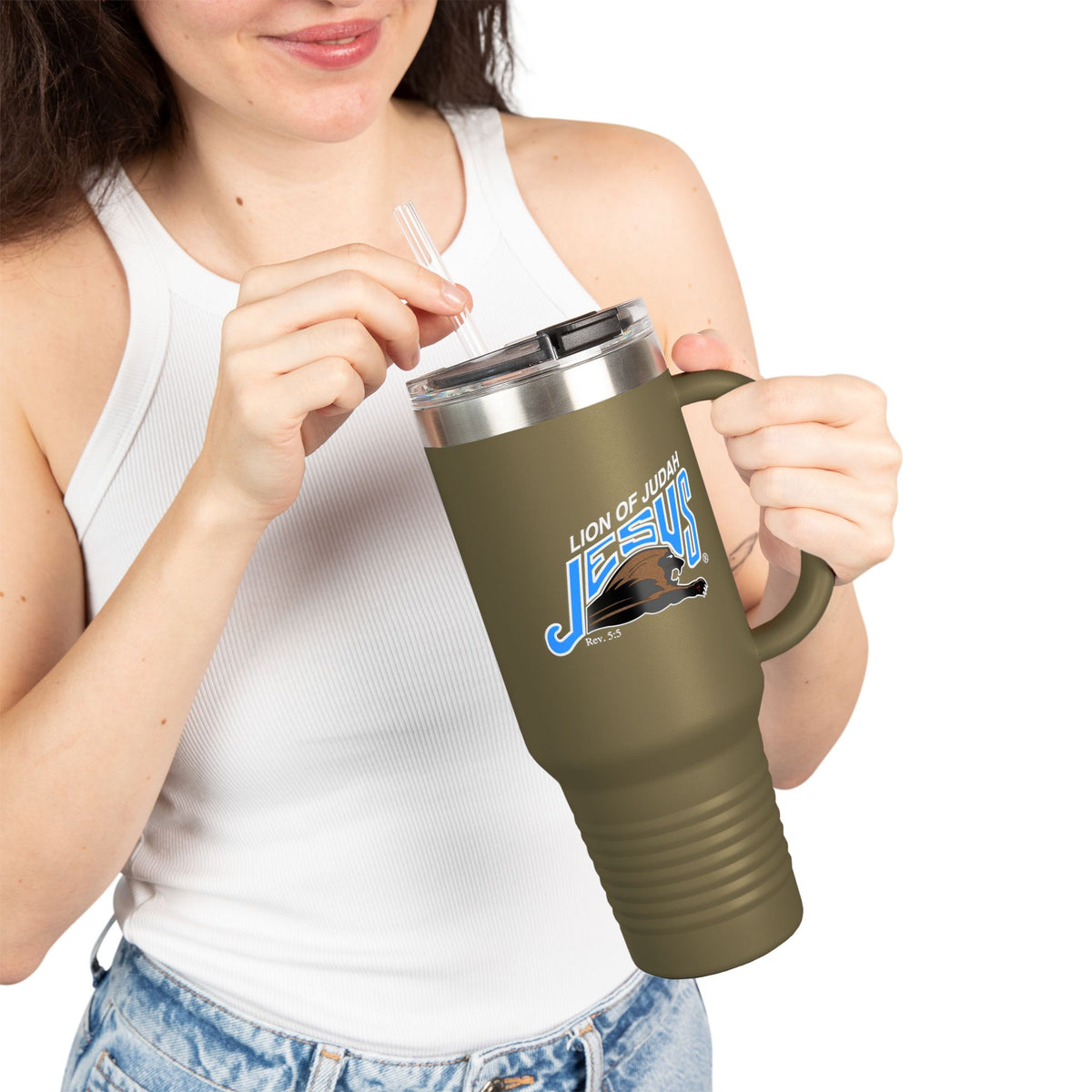 40oz Insulated Stainless Steel Travel Mug Lion of Judah Faith Tumbler