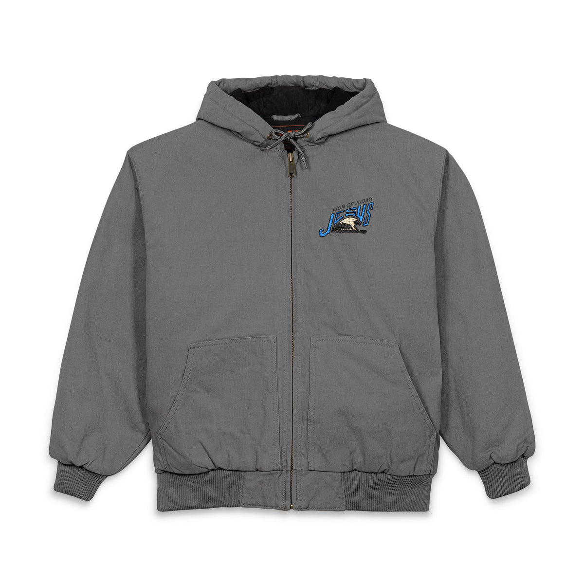 Duck Cloth Hooded Work Jacket — Lion of Judah JESUS Embroidered