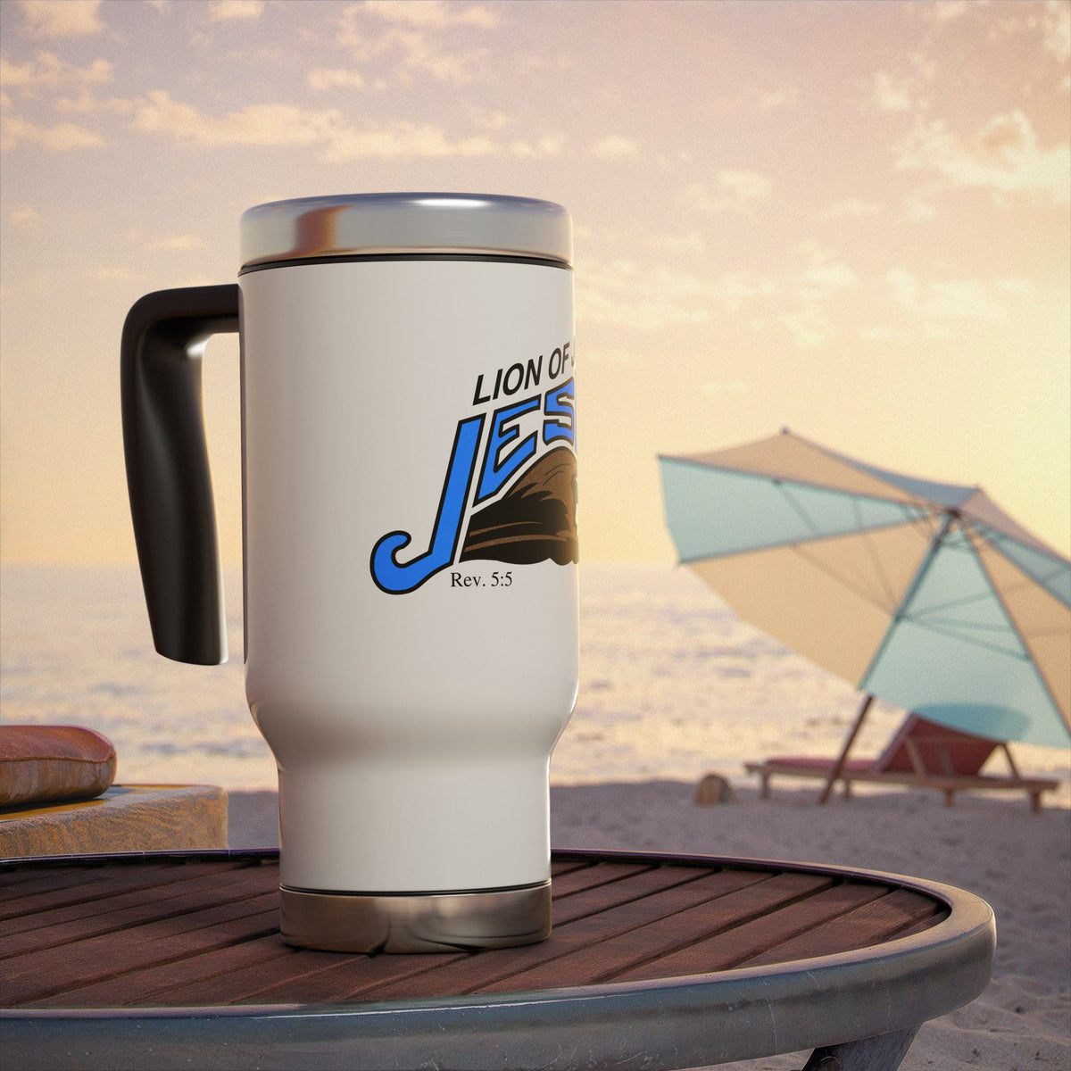 Jesus Lion of Judah 14oz Stainless Travel Mug with Handle