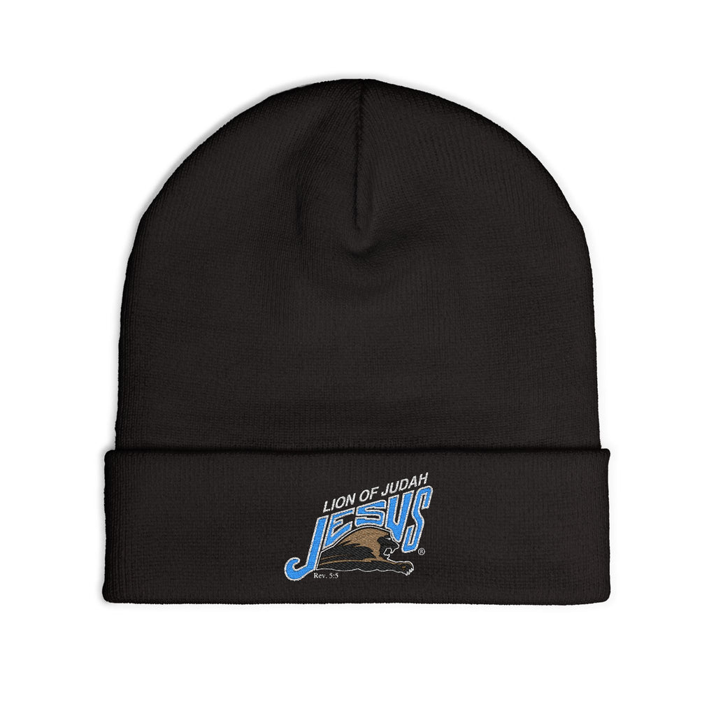 Embroidered 'Lion of Judah Jesus' Knit Beanie — Christian Faith Winter Hat