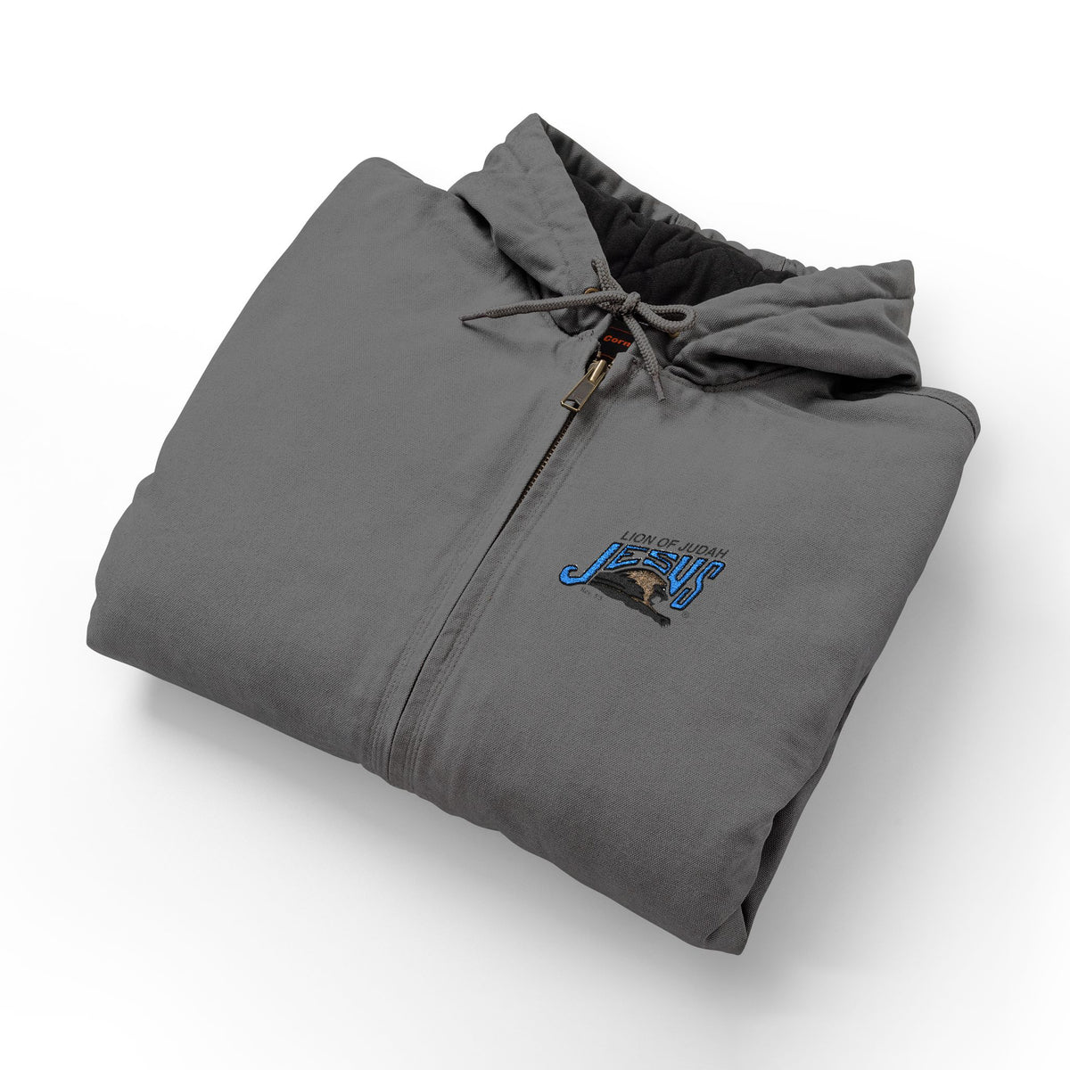 Duck Cloth Hooded Work Jacket — Lion of Judah JESUS Embroidered